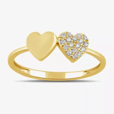 Fine Jewelry Womens 1/10 Ct. T.w. Lab Grown White Diamond 10k Gold Heart Cocktail Ring In Yellow