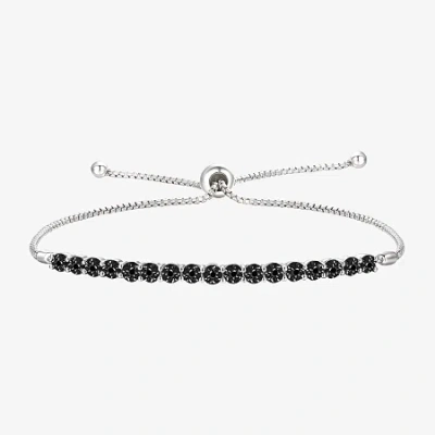 Fine Jewelry Womens 1/10 Ct. T.w. Natural Black Diamond Sterling Silver Bolo Bracelet In Transparent