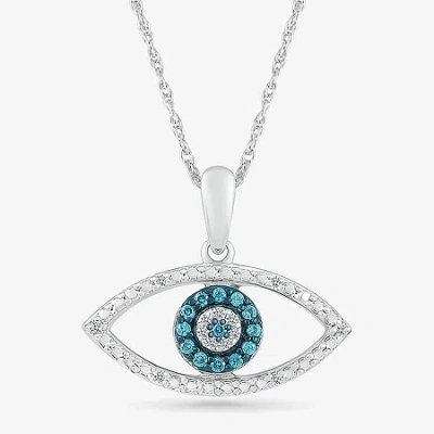 Fine Jewelry Womens 1/10 Ct. T.w. Natural Blue Diamond 14k White Gold Evil Eye 18 Inch Pendant Necklace In Transparent