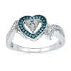 Fine Jewelry Womens 1/10 Ct. T.w. Natural Blue Diamond Sterling Silver Heart Halo Cocktail Ring In Transparent
