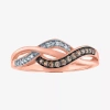 Fine Jewelry Womens 1/10 Ct. T.w. Natural Champagne Diamond 14k Rose Gold Over Silver Cocktail Ring In Transparent