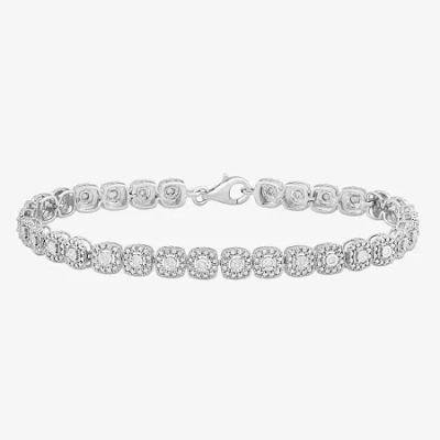 Fine Jewelry Womens 1/10 Ct. T.w. Natural Diamond Sterling Silver Cushion 7.25 Inch Tennis Bracelet In Transparent