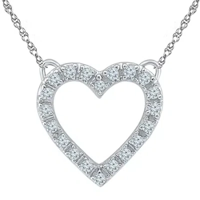 Fine Jewelry Womens 1/10 Ct. T.w. Natural White Diamond 10k Gold Heart 18 Inch Pendant Necklace In Transparent