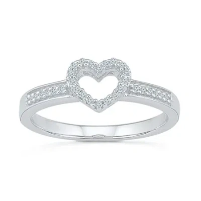 Fine Jewelry Womens 1/10 Ct. T.w. Natural White Diamond 10k Gold Heart Cocktail Ring