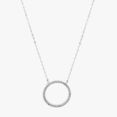 Fine Jewelry Womens 1/10 Ct. T.w. Natural White Diamond 10k White Gold Circle 17 1/4 Inch Pendant Necklace In Silver