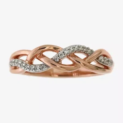 Fine Jewelry Womens 1/10 Ct. T.w. Natural White Diamond 14k Rose Gold Over Silver Cocktail Ring In Transparent