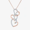 Fine Jewelry Womens 1/10 Ct. T.w. Natural White Diamond 14k Rose Gold Over Silver Heart 18 Inch Pendant Necklace In Transparent