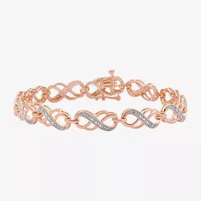 Fine Jewelry Womens 1/10 Ct. T.w. Natural White Diamond 14k Rose Gold Over Silver Infinity 7.5 Inch Tennis Bracel In Transparent