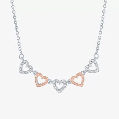 Fine Jewelry Womens 1/10 Ct. T.w. Natural White Diamond 14k Rose Gold Over Silver Sterling Silver Heart 18 Inch P In Transparent