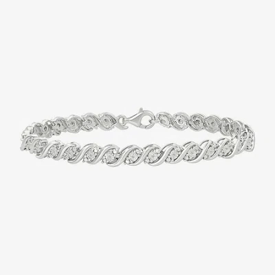 Fine Jewelry Womens 1/10 Ct. T.w. Natural White Diamond Sterling Silver 7.25 Inch Tennis Bracelet In Transparent