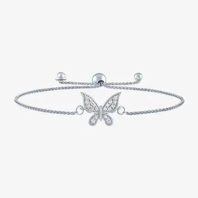Fine Jewelry Womens 1/10 Ct. T.w. Natural White Diamond Sterling Silver Butterfly Bolo Bracelet In Transparent