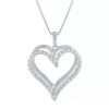 Fine Jewelry Womens 1/10 Ct. T.w. Natural White Diamond Sterling Silver Heart 18 Inch Pendant Necklace In Transparent