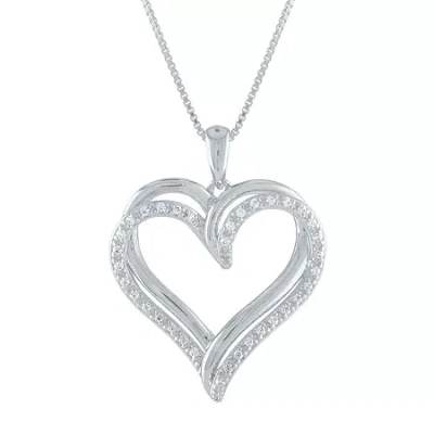 Fine Jewelry Womens 1/10 Ct. T.w. Natural White Diamond Sterling Silver Heart 18 Inch Pendant Necklace In Transparent