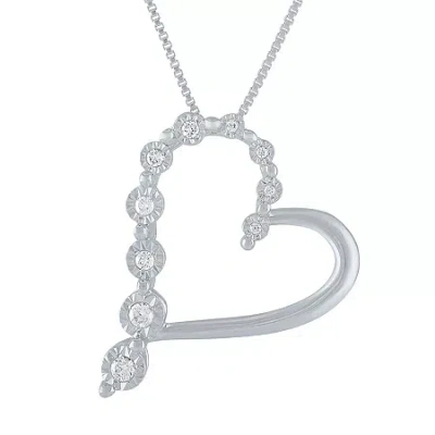 Fine Jewelry Womens 1/10 Ct. T.w. Natural White Diamond Sterling Silver Heart 18 Inch Pendant Necklace In Transparent