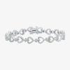 Fine Jewelry Womens 1/10 Ct. T.w. Natural White Diamond Sterling Silver Heart 7 Inch Tennis Bracelet In Transparent