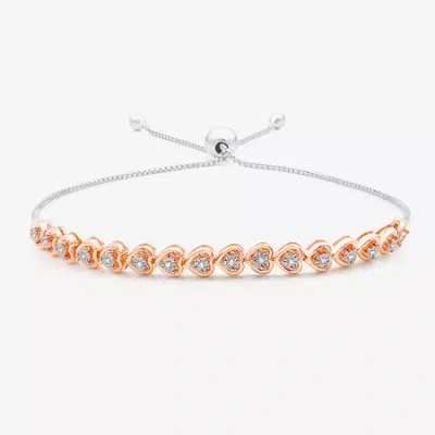 Fine Jewelry Womens 1/10 Ct. T.w. Natural White Diamond Sterling Silver Heart Bolo Bracelet