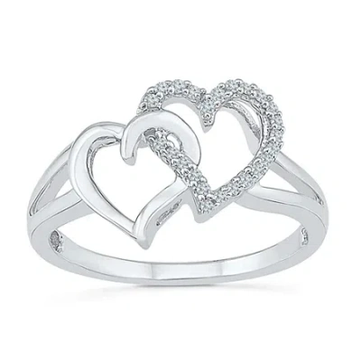 Fine Jewelry Womens 1/10 Ct. T.w. Natural White Diamond Sterling Silver Heart Cocktail Ring In Transparent