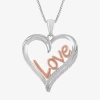 Fine Jewelry Womens 1/10 Ct.t.w. Natural Diamond Heart Pendant Necklace In Sterling Silver & 14k Rose Gold Over S In Transparent