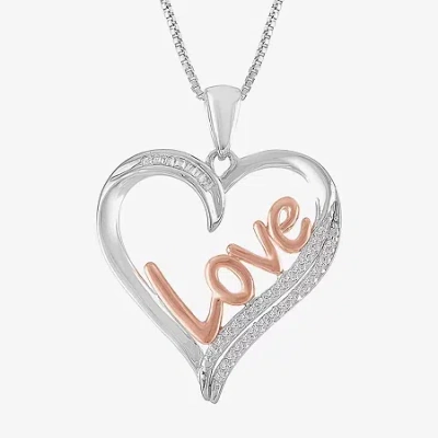 Fine Jewelry Womens 1/10 Ct.t.w. Natural Diamond Heart Pendant Necklace In Sterling Silver & 14k Rose Gold Over S In Transparent