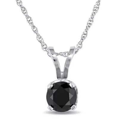 Fine Jewelry Womens 1/2 Ct. Natural Black Diamond 10k White Gold Round 17 Inch Pendant Necklace In Transparent