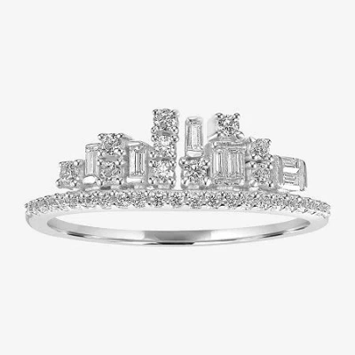 Fine Jewelry Womens 1/2 Ct. T.w. Cubic Zirconia Sterling Silver Crown Cocktail Ring