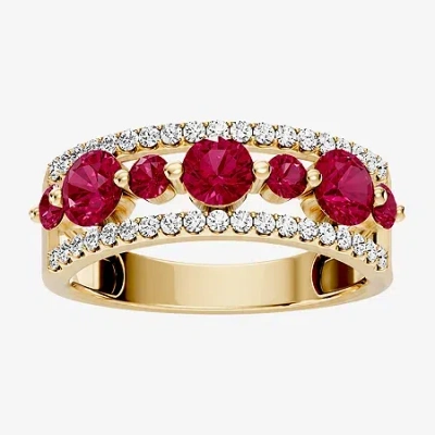 Fine Jewelry Womens 1/2 Ct. T.w. Genuine Red Ruby 10k Gold Round Band