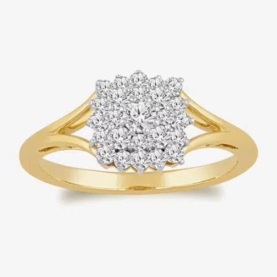 Fine Jewelry Womens 1/2 Ct. T.w. Lab Grown White Diamond 10k Gold Cluster Cocktail Ring In Transparent