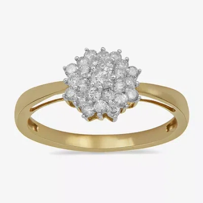 Fine Jewelry Womens 1/2 Ct. T.w. Lab Grown White Diamond 10k Gold Cluster Cocktail Ring In Transparent