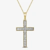 Fine Jewelry Womens 1/2 Ct. T.w. Lab Grown White Diamond 10k Gold Cross 18 Inch Pendant Necklace In Transparent