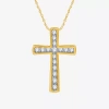 Fine Jewelry Womens 1/2 Ct. T.w. Lab Grown White Diamond 14k Gold Over Silver Sterling Silver Cross 18 Inch Penda In Transparent