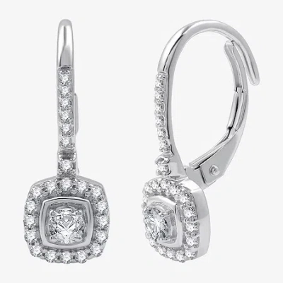 Fine Jewelry Womens 1/2 Ct. T.w. Lab Grown White Diamond Sterling Silver 19mm Cushion Hoop Earrings In Transparent