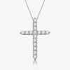 Fine Jewelry Womens 1/2 Ct. T.w. Lab Grown White Diamond Sterling Silver Cross 18 Inch Pendant Necklace In Transparent