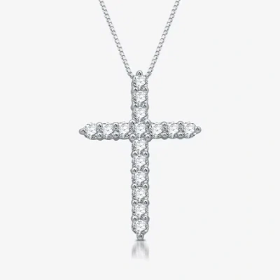 Fine Jewelry Womens 1/2 Ct. T.w. Lab Grown White Diamond Sterling Silver Cross 18 Inch Pendant Necklace In Transparent