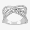 Fine Jewelry Womens 1/2 Ct. T.w. Lab Grown White Diamond Sterling Silver Crossover Band In Transparent