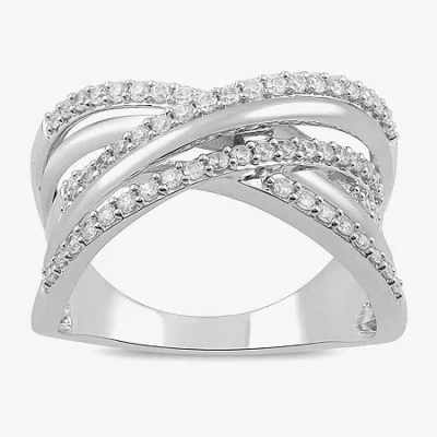 Fine Jewelry Womens 1/2 Ct. T.w. Lab Grown White Diamond Sterling Silver Crossover Band In Transparent
