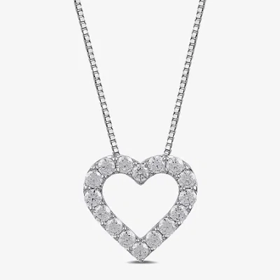 Fine Jewelry Womens 1/2 Ct. T.w. Lab Grown White Diamond Sterling Silver Heart 18 Inch Pendant Necklace