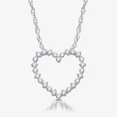 Fine Jewelry Womens 1/2 Ct. T.w. Lab Grown White Diamond Sterling Silver Heart 18 Inch Pendant Necklace In Transparent