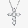 Fine Jewelry Womens 1/2 Ct. T.w. Lab Grown White Diamond Sterling Silver Or 14k Gold Over Silver Cross Pendant Ne In Silver