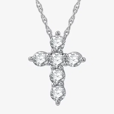 Fine Jewelry Womens 1/2 Ct. T.w. Lab Grown White Diamond Sterling Silver Or 14k Gold Over Silver Cross Pendant Ne