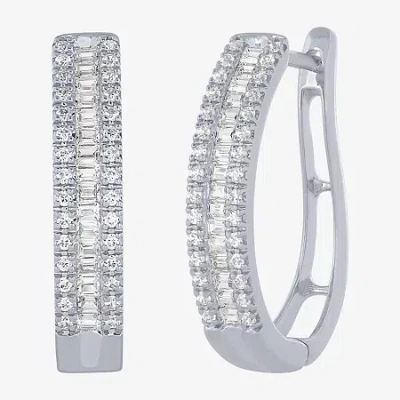 Fine Jewelry Womens 1/2 Ct. T.w. Natural White Diamond 10k Gold 18.6mm Hoop Earrings