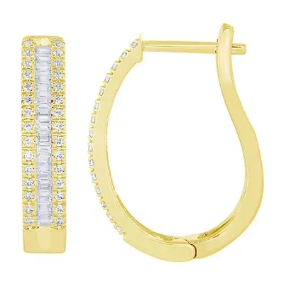 Fine Jewelry Womens 1/2 Ct. T.w. Natural White Diamond 10k Gold 18.6mm Hoop Earrings In Yellow