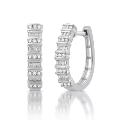 Fine Jewelry Womens 1/2 Ct. T.w. Natural White Diamond 10k Gold 19.5mm Hoop Earrings In Transparent