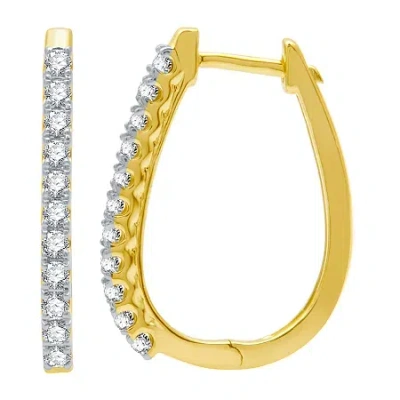 Fine Jewelry Womens 1/2 Ct. T.w. Natural White Diamond 10k Gold 21.5mm Hoop Earrings In Transparent