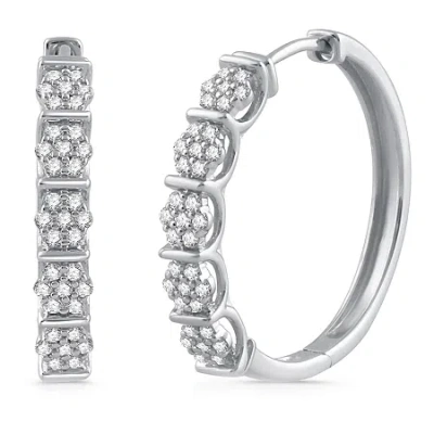 Fine Jewelry Womens 1/2 Ct. T.w. Natural White Diamond 10k Gold 23.1mm Hoop Earrings In Transparent