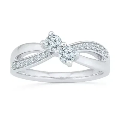 Fine Jewelry Womens 1/2 Ct. T.w. Natural White Diamond 10k Gold Crossover Cocktail Ring