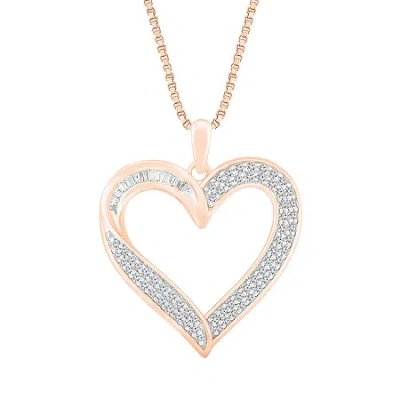 Fine Jewelry Womens 1/2 Ct. T.w. Natural White Diamond 10k Rose Gold Heart 18 Inch Pendant Necklace In Transparent