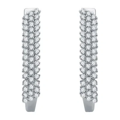 Fine Jewelry Womens 1/2 Ct. T.w. Natural White Diamond 10k White Gold 20.3mm Hoop Earrings In Transparent