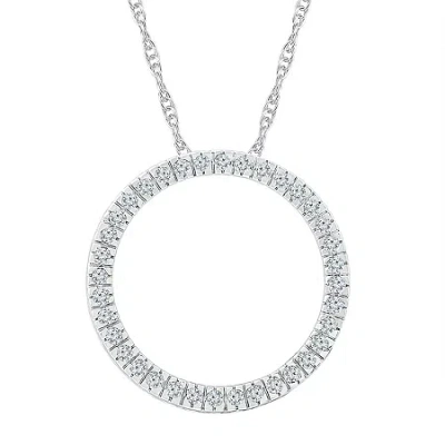 Fine Jewelry Womens 1/2 Ct. T.w. Natural White Diamond 10k White Gold Circle 18 Inch Pendant Necklace In Transparent