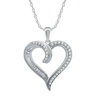 Fine Jewelry Womens 1/2 Ct. T.w. Natural White Diamond 10k White Gold Heart 18 Inch Pendant Necklace In Transparent