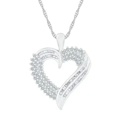 Fine Jewelry Womens 1/2 Ct. T.w. Natural White Diamond 10k White Gold Heart 18 Inch Pendant Necklace In Transparent